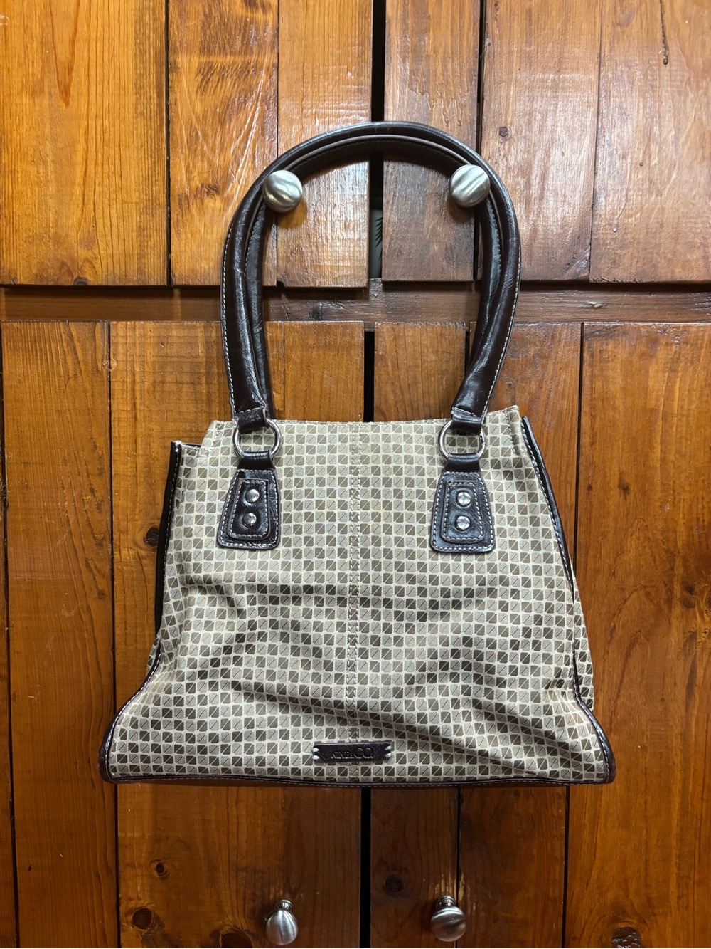 Nine & Co Classic Beige Brown Patterned Tote Bag